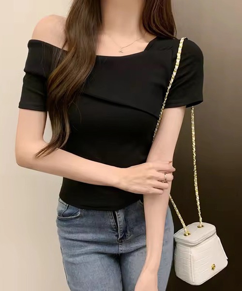 エイミーワンショルダートップス eimy istoire ブラウス シャツ ワンショルダーパールトップス