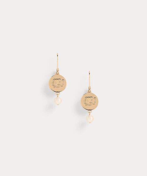 ゴールドプレーテッド ロゴ & フェイクパール ピアス（ピアス