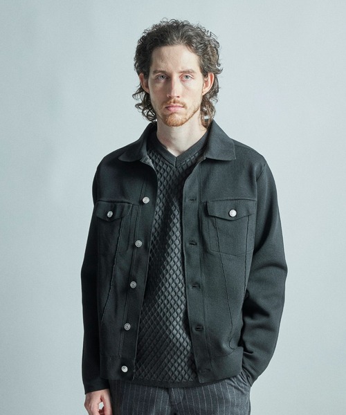 MEN'S BIGI（メンズビギ）の「デニムジャケット風ミラノリブニットアウター＜マシンウォッシャブル＞（ブルゾン・メンズ・ネイビー/ブラック/ブラウン系その他・04/03/01/02）」の16枚目の写真