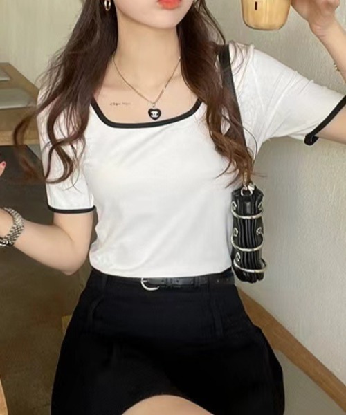 deux amour(ドゥーザムール)の「バインダー配色スクエア半袖Tシャツ(Tシャツ/カットソー・レディース・ブラック/アイボリー/ホワイト/ブラウン・FREE)」の8枚目の写真