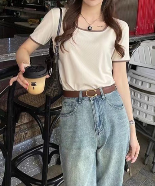 deux amour(ドゥーザムール)の「バインダー配色スクエア半袖Tシャツ(Tシャツ/カットソー・レディース・ブラック/アイボリー/ホワイト/ブラウン・FREE)」の13枚目の写真