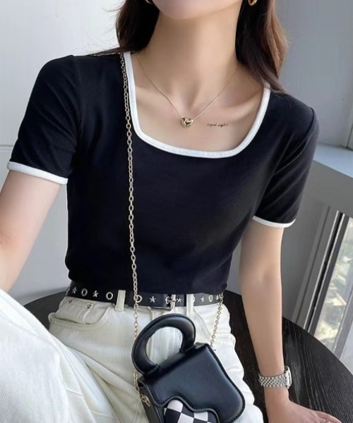 deux amour(ドゥーザムール)の「バインダー配色スクエア半袖Tシャツ(Tシャツ/カットソー・レディース・ブラック/アイボリー/ホワイト/ブラウン・FREE)」の16枚目の写真