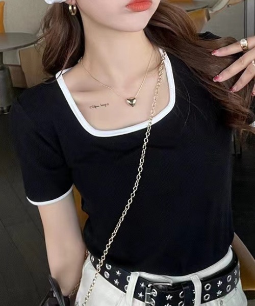 deux amour(ドゥーザムール)の「バインダー配色スクエア半袖Tシャツ(Tシャツ/カットソー・レディース・ブラック/アイボリー/ホワイト/ブラウン・FREE)」の15枚目の写真