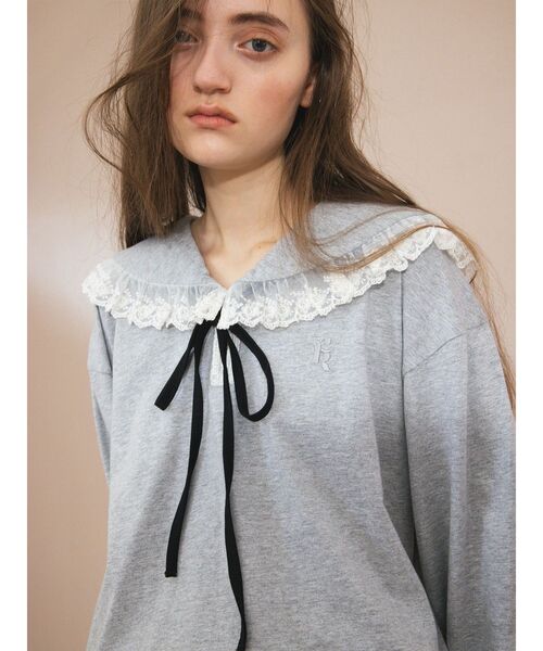 CALNAMUR（カルナムール）の「レースフリルトリミングロンティー（Tシャツ/カットソー・レディース・ホワイト/ネイビー/グレー・FREE）」の7枚目の写真