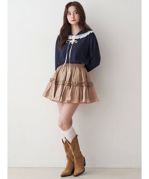 tシャツ レースフリルトリミングロンティー レディース レースフリルトリミングロンティー（Tシャツ/カットソー