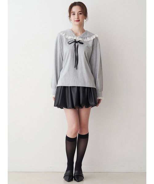 CALNAMUR（カルナムール）の「レースフリルトリミングロンティー（Tシャツ/カットソー・レディース・ホワイト/ネイビー/グレー・FREE）」の15枚目の写真