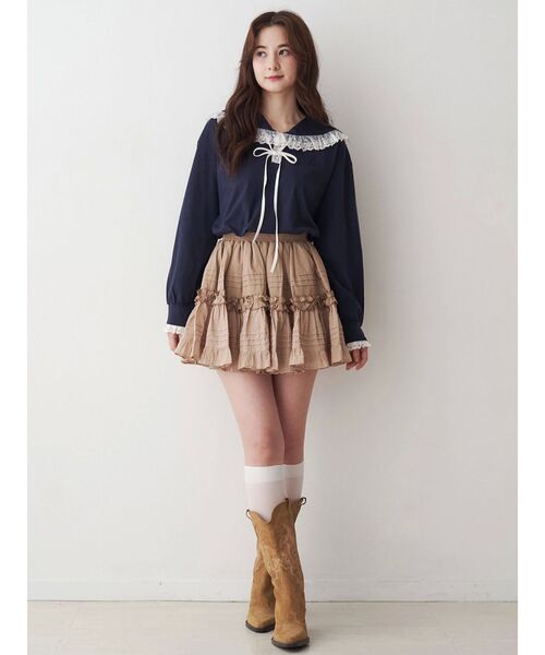 CALNAMUR（カルナムール）の「レースフリルトリミングロンティー（Tシャツ/カットソー・レディース・ホワイト/ネイビー/グレー・FREE）」の18枚目の写真