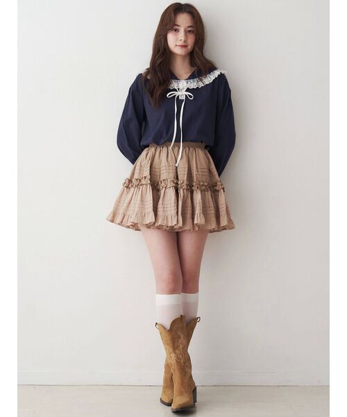 CALNAMUR（カルナムール）の「レースフリルトリミングロンティー（Tシャツ/カットソー・レディース・ホワイト/ネイビー/グレー・FREE）」の21枚目の写真