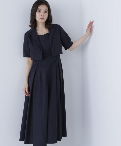 NATURAL BEAUTY BASIC（ナチュラルビューティーベーシック）の「◇ショートジャケット＆ジャンスカ（ワンピース・レディース・ベージュ/ネイビー・MEDIUM/P/S）」の2枚目の写真