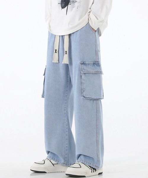 SHEPP(シープ)の「デニムワイドカーゴパンツ(デニムパンツ・メンズ・ライトブルー/ブラック/グレー・L/XL)」の8枚目の写真