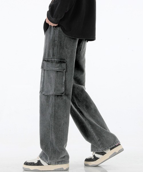 SHEPP(シープ)の「デニムワイドカーゴパンツ(デニムパンツ・メンズ・ライトブルー/ブラック/グレー・L/XL)」の6枚目の写真