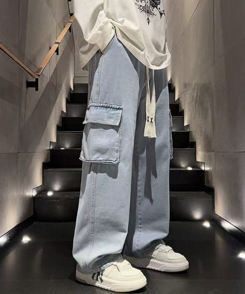 SHEPP(シープ)の「デニムワイドカーゴパンツ(デニムパンツ・メンズ・ライトブルー/ブラック/グレー・L/XL)」の12枚目の写真