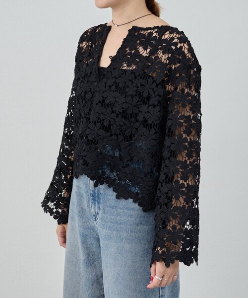 ブラウス シャツ 「2WAY仕様」クロシェレース2WAYトップス レディース セール】《2WAY仕様》クロシェレース2WAYトップス（シャツ
