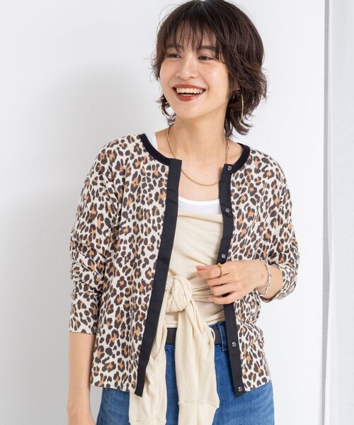 Rie Miller(リエミラー)の「《手洗い可能》ヒョウ柄クルーネックカーディガン(カーディガン/ボレロ・レディース・ベージュ系その他3/ブラック系その他3・38)」の8枚目の写真