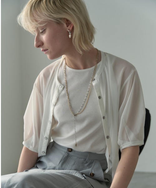 Muel Chic(ミュエルシック)の「Luxe tulle cardigan リュクスチュールカーディガン(カーディガン/ボレロ・レディース・ホワイト/ブラック/グレー/オリーブ・FREE)」の2枚目の写真