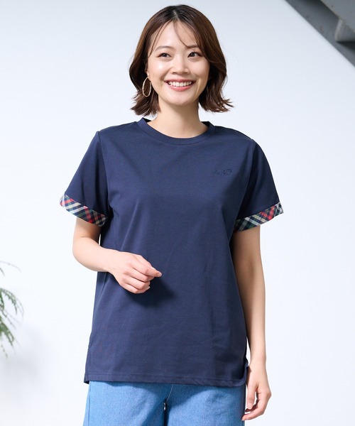 Arnold Palmer（アーノルドパーマー）の「パーマーチェック トリムスリーブ Tシャツ（Tシャツ/カットソー・レディース・ライラック/ホワイト/ネイビー・L/S/M）」の2枚目の写真