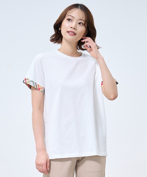 Arnold Palmer（アーノルドパーマー）の「パーマーチェック トリムスリーブ Tシャツ（Tシャツ/カットソー・レディース・ライラック/ホワイト/ネイビー・L/S/M）」の5枚目の写真