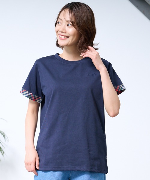 Arnold Palmer（アーノルドパーマー）の「パーマーチェック トリムスリーブ Tシャツ（Tシャツ/カットソー・レディース・ライラック/ホワイト/ネイビー・L/S/M）」の7枚目の写真