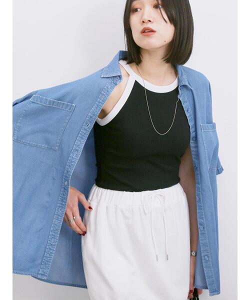 Samansa Mos2 blue(サマンサモスモスブルー)の「◎アメリカンスリーブタンク(Tシャツ/カットソー・レディース・オフホワイト/ブラック/ベージュ・F)」の2枚目の写真