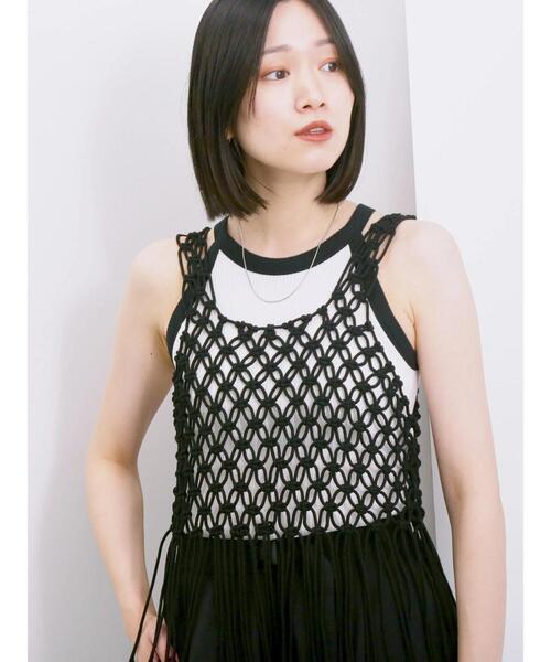 Samansa Mos2 blue(サマンサモスモスブルー)の「◎アメリカンスリーブタンク(Tシャツ/カットソー・レディース・オフホワイト/ブラック/ベージュ・F)」の5枚目の写真