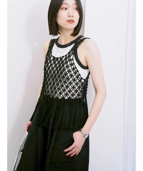Samansa Mos2 blue(サマンサモスモスブルー)の「◎アメリカンスリーブタンク(Tシャツ/カットソー・レディース・オフホワイト/ブラック/ベージュ・F)」の7枚目の写真