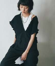 ANOTHER S（アナザーエス）の「深Vネック胸元のシャーリングオールインワン（サロペット/オーバーオール）」
