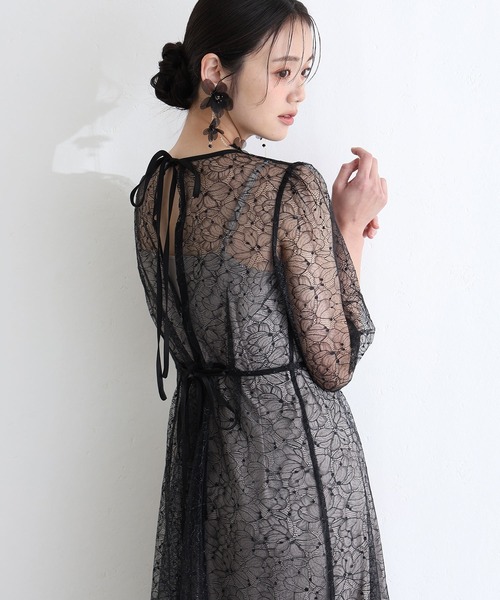 PourVous(プールヴー)の「結婚式 二次会 パーティー ドレス ラメ レース バックダブルリボン2点セット Aライン ロング&七分袖 セレモニー フォーマル オケージョンドレス 同窓会 成人式 お呼ばれ 謝恩会 20代 30代(ドレス・レディース・ブラック/ブルーグレー/パープル系・M/L/SS)」の6枚目の写真