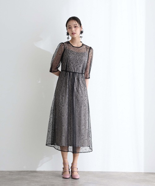 PourVous(プールヴー)の「結婚式 二次会 パーティー ドレス ラメ レース バックダブルリボン2点セット Aライン ロング&七分袖 セレモニー フォーマル オケージョンドレス 同窓会 成人式 お呼ばれ 謝恩会 20代 30代(ドレス・レディース・ブラック/ブルーグレー/パープル系・M/L/SS)」の7枚目の写真