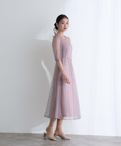 PourVous(プールヴー)の「結婚式 二次会 パーティー ドレス ラメ レース バックダブルリボン2点セット Aライン ロング&七分袖 セレモニー フォーマル オケージョンドレス 同窓会 成人式 お呼ばれ 謝恩会 20代 30代(ドレス・レディース・ブラック/ブルーグレー/パープル系・M/L/SS)」の15枚目の写真