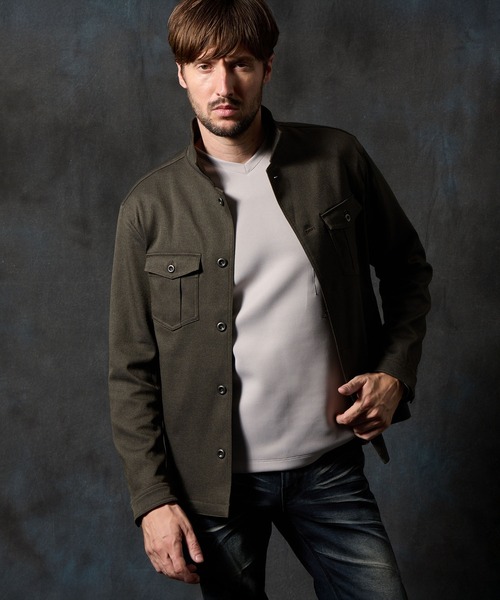 HIDEAWAYS NICOLE(ハイダウェイニコル)の「ウールライクミリタリーブルゾン(ミリタリージャケット・メンズ・カーキ/ネイビー/ブラック/ベージュ/グレー・LARGE/X-LARGE/MEDIUM)」の4枚目の写真