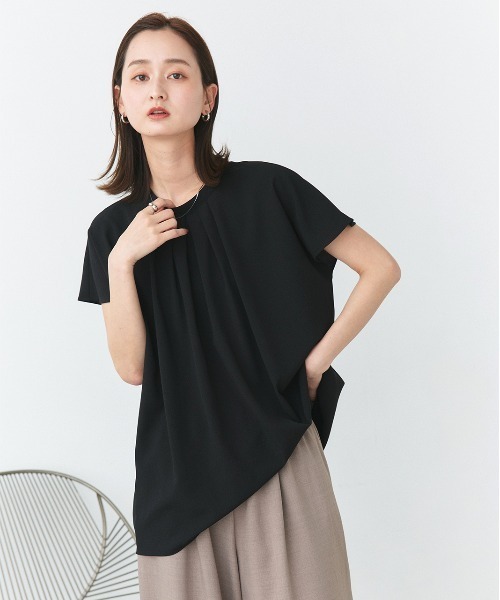 ad thie(アドティエ)の「ジョーゼット フロントタック フレンチスリーブブラウス(シャツ/ブラウス・レディース・ブラック/グレー系/オフホワイト・FREE)」の17枚目の写真