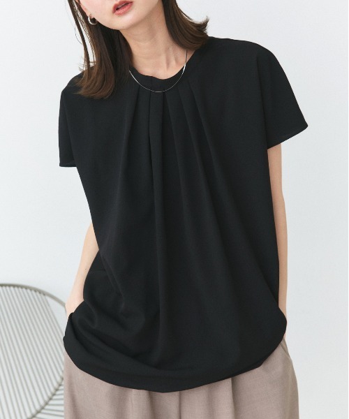 ad thie(アドティエ)の「ジョーゼット フロントタック フレンチスリーブブラウス(シャツ/ブラウス・レディース・ブラック/グレー系/オフホワイト・FREE)」の15枚目の写真
