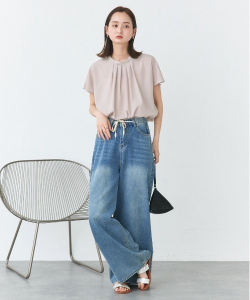 ad thie(アドティエ)の「ジョーゼット フロントタック フレンチスリーブブラウス(シャツ/ブラウス・レディース・ブラック/グレー系/オフホワイト・FREE)」の14枚目の写真