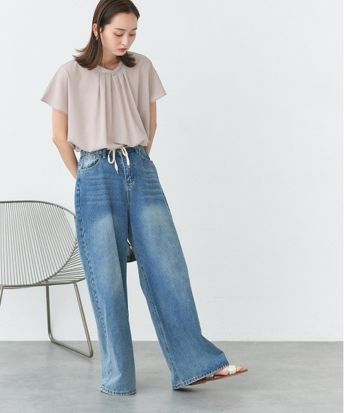 ad thie(アドティエ)の「ジョーゼット フロントタック フレンチスリーブブラウス(シャツ/ブラウス・レディース・ブラック/グレー系/オフホワイト・FREE)」の12枚目の写真