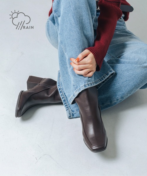 晴雨兼用・クッション入り】モカショートブーツ IZ5836（レイン