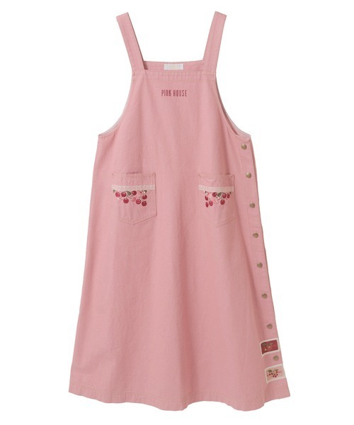 チェリー刺繍使いデニムジャンパースカート（ジャンパースカート