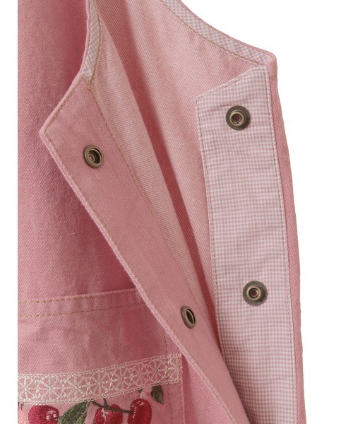 PINK HOUSE テディベア刺繍キナリジャンパースカートチェック裏地 日本