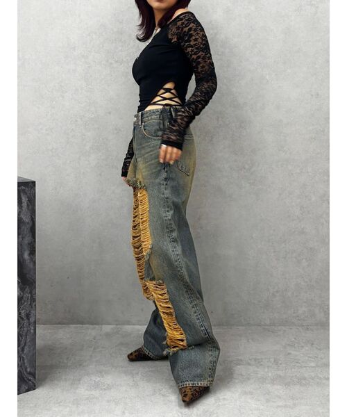 EVRIS（エヴリス）の「ハイダメージワイドデニムパンツ（デニムパンツ・レディース・ブルー/インディゴブルー・MEDIUM/SMALL）」の15枚目の写真