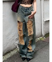 EVRIS | ハイダメージワイドデニムパンツ(デニムパンツ)