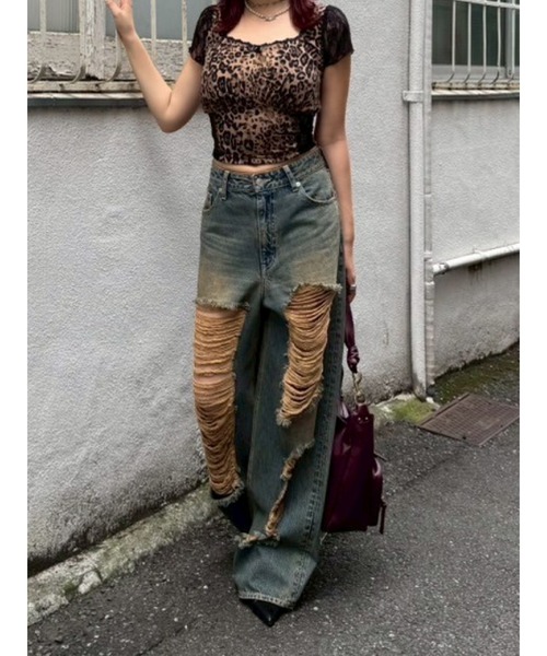 evris スパイラルリメイクセミワイドデニムパンツ evris スパイラルリメイクセミワイドデニムパンツΩ