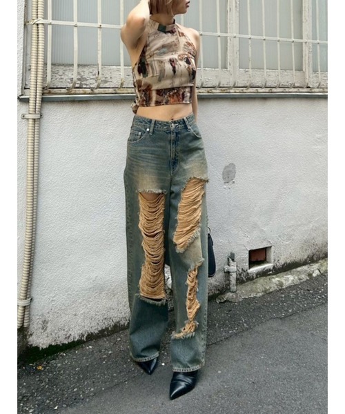 EVRIS（エヴリス）の「ハイダメージワイドデニムパンツ（デニムパンツ・レディース・ブルー/インディゴブルー・MEDIUM/SMALL）」の11枚目の写真