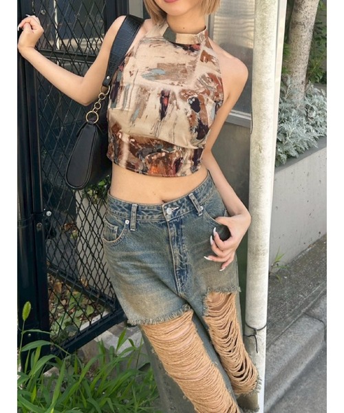 EVRIS（エヴリス）の「ハイダメージワイドデニムパンツ（デニムパンツ・レディース・ブルー/インディゴブルー・MEDIUM/SMALL）」の9枚目の写真