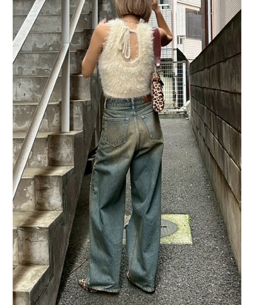 完売人気！evris ハイウエスト　ダメージワイドデニムパンツ ダメージワイドデニムパンツ[品番：MKSW0059169]｜EVRIS