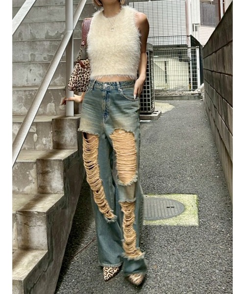 EVRIS デニムパンツ エヴリス EVRIS BACKスラッシュワイドデニムパンツ （インディゴ
