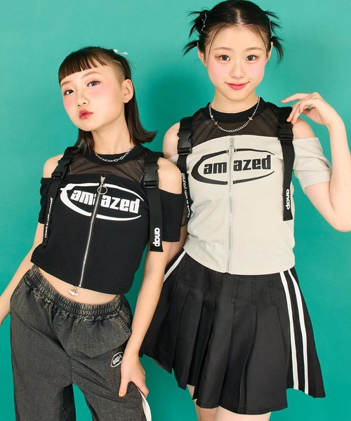 ベルト デザイン 肩あき ジップ トップス【キッズお揃い】（T
