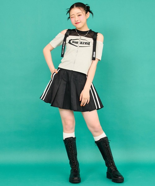 セール】ベルト デザイン 肩あき ジップ トップス【キッズお揃い