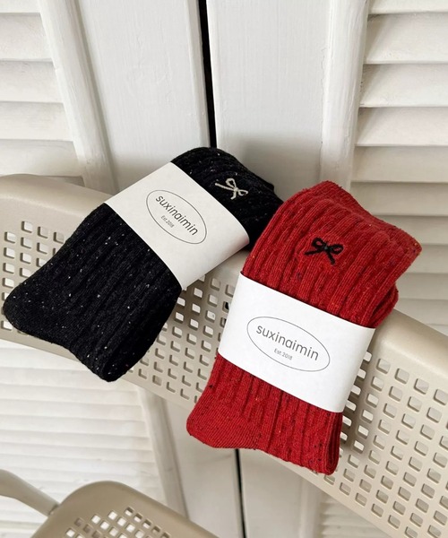 Teem Store（チームストア）の「リボン刺繍ネップソックス（ソックス/靴下・レディース・レッド/ベージュ/ブラック・F）」の20枚目の写真