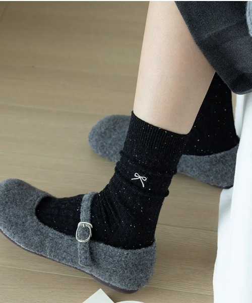 Teem Store（チームストア）の「リボン刺繍ネップソックス（ソックス/靴下・レディース・レッド/ベージュ/ブラック・F）」の12枚目の写真