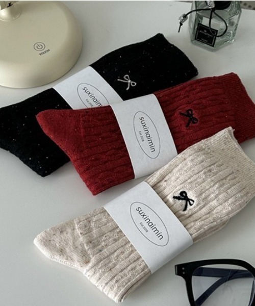 Teem Store（チームストア）の「リボン刺繍ネップソックス（ソックス/靴下・レディース・レッド/ベージュ/ブラック・F）」の11枚目の写真