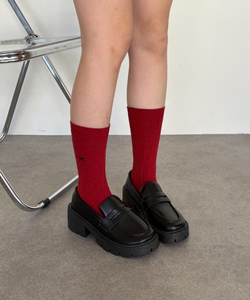 Teem Store（チームストア）の「リボン刺繍ネップソックス（ソックス/靴下・レディース・レッド/ベージュ/ブラック・F）」の4枚目の写真